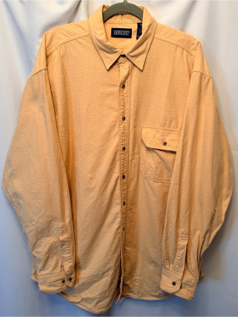 Vintage Lands End Chamois Flannel Shirt Men’s XLT Yellow Long Sleeve Made In USA
